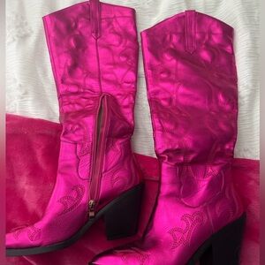 Metallic Pink Knee High Cowboy Boots